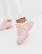 Asos Design Desired Chunky Sneakers In Silver/pink Glitter - Multi