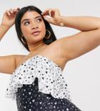 Brave Soul Plus Printed Swimsuit With Contrast Printed Frill-black