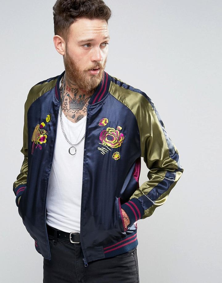 Devils Advocate Premium Satin Embroidered Souvenir Jacket - Navy