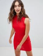 New Look Zip Detail High Neck Bodycon Dress - Red