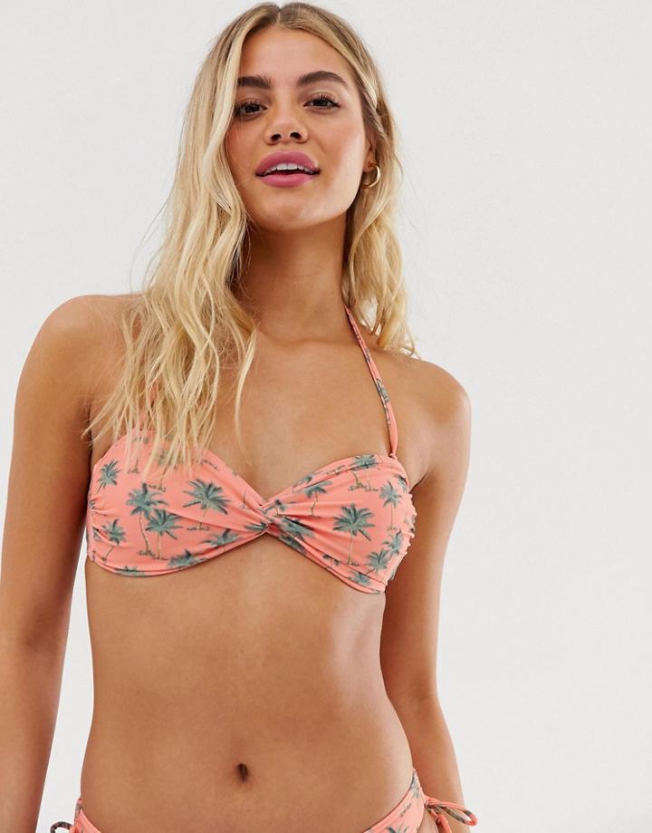 Oasis Twist Front Bikini Top In Palm Print-pink