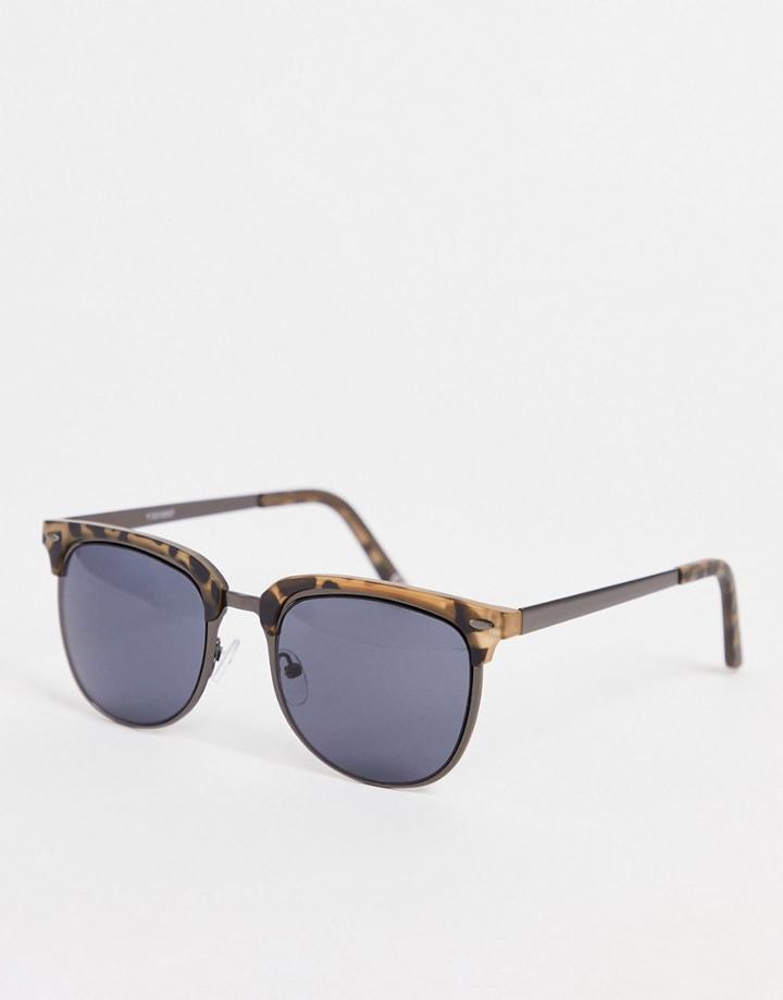 Asos Design Retro Sunglasses In Mono Tortoiseshell And Gunmetal And Smoke Lens-multi