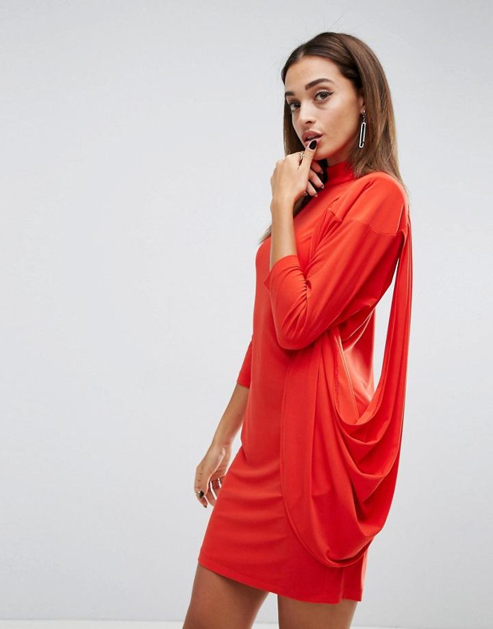 Asos Drape Dress With Shoulder Pads And Tuck Detail - Orange