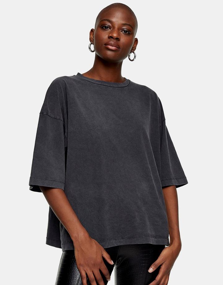 Topshop Oversized T-shirt In Washed Black