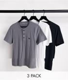 Abercrombie & Fitch 3 Pack Icon Logo Henley T-shirt In Black/white/gray Heather-multi