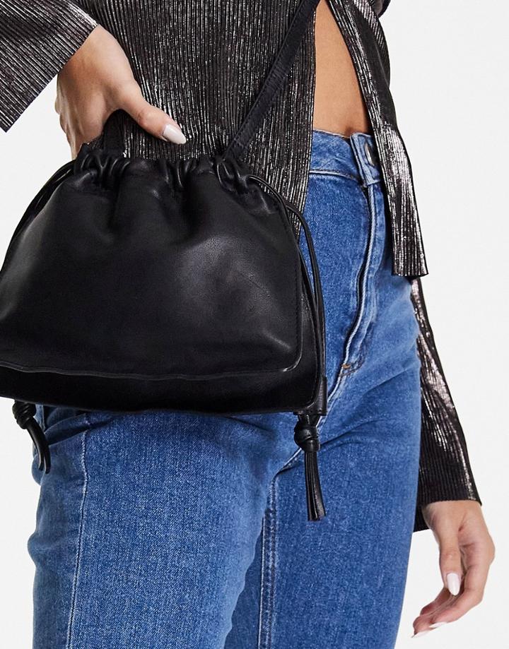 Topshop Premium Leather Crossbody In Black