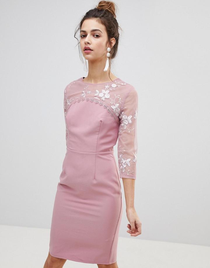 Little Mistress Embroidered Bodycon Dress - Pink
