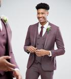Asos Tall Wedding Skinny Suit Jacket In Damson Micro Texture - Purple