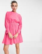 Aligne Organic Cotton Mini Dress With Open Tie Back And Sleeve Detal In Pink