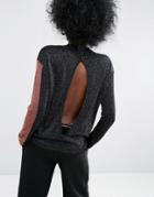Asos Sheer Sweater In Metallic With Open Back - Pink