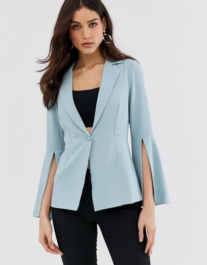 Little Mistress Peplem Sleeve Blazer-blue