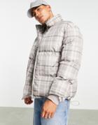 Mennace Puffer Jacket In Beige Check-neutral