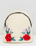 Skinnydip Straw Backpack With Floral Pom Pom Detail - Beige