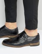 Asos Brogue Monk Shoes In Black Leather - Black