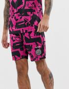 Asos 4505 Soccer Short With 90s Print And Quick Dry - Pink