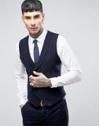 Noose & Monkey Skinny Db Vest In Brushed Pinstripe - Navy