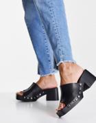 Topshop Rosie Leather Mid Clog Mule In Black