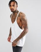 Asos Relaxed Tank With Extreme Racer Back And Raw Edges - White