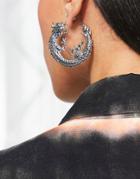 Asos Design Hoop Earrings In Dragon Design In Silver Tone