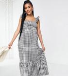 Fashion Union Maternity Maxi Beach Dress With Frill Detail In Gingham-multi