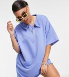 Asos Design Curve Mini Dress With Polo Neck In Powdered Purple-blues