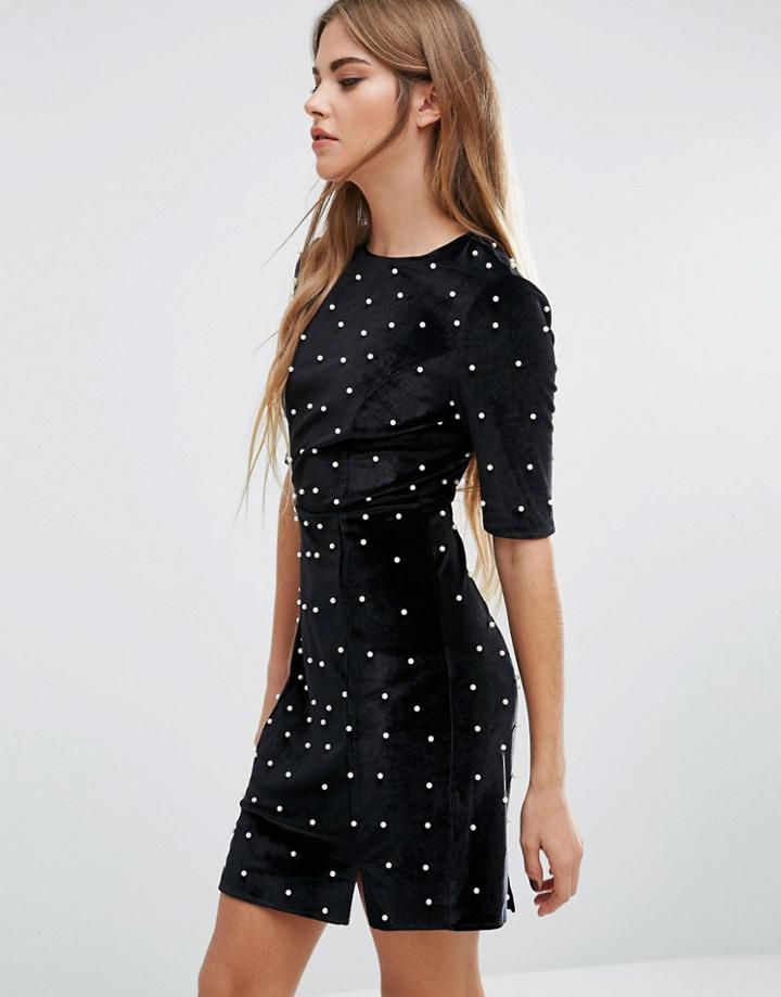 Fashion Union Pearl Embellished Dress - Black