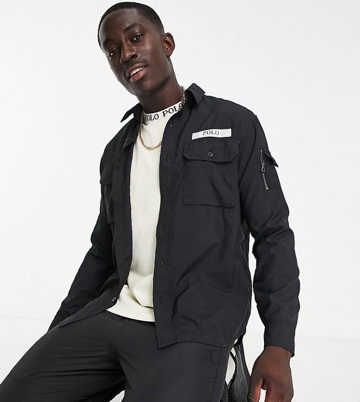 Polo Ralph Lauren X Asos Exclusive Collab Ripstop Overshirt In Black With Back Print Pony Logo