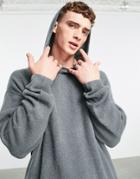 Topman Oversize Knitted Hoodie In Charcoal-green