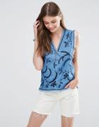 Pepe Jeans Micca Denim Embroidered Top - Blue