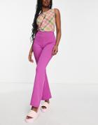 Miss Selfridge Skinny Ribbed Flared Pants In Purple