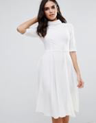 Closet London High Neck 3/4 Sleeve Shirt Dress - White