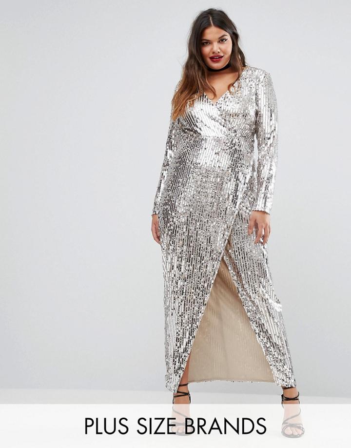 Club L Plus Allover Sequin Red Carpet Wrap Dress - Gold