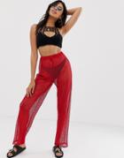 Asos Design Wide Knit Beach Pants In Red - Red