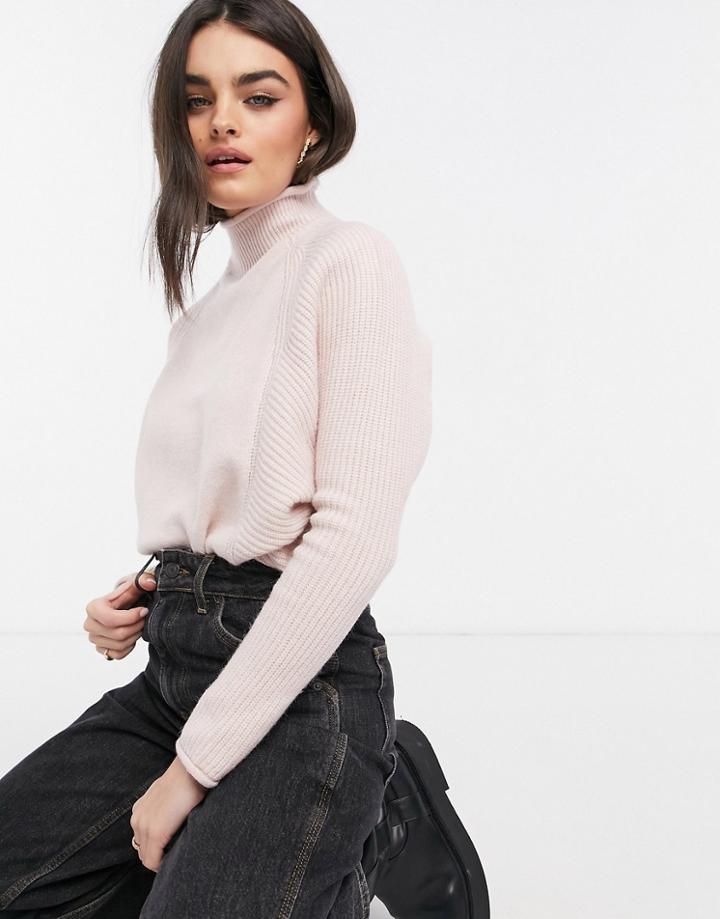 River Island High Neck Knit Sweater In Light Pink
