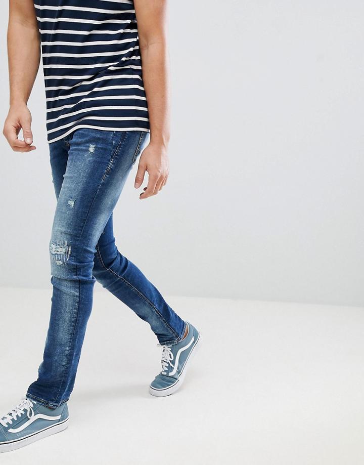 Blend Cirrus Distressed Skinny Jeans In Mid Wash Blue - Blue