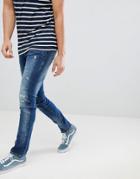Blend Cirrus Distressed Skinny Jeans In Mid Wash Blue - Blue