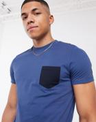 Asos Design T-shirt With Contrast Pocket In Blue