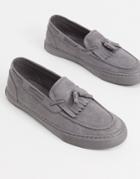 Asos Design Casual Loafer In Gray Faux Suede With Tassel-grey