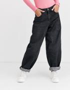 Asos Design Ovoid Boyfriend Jeans In Washed Black With Deep Turn Up Hem