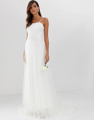 Asos Edition Pretty Mesh And Lace Layered Wedding Dress - White