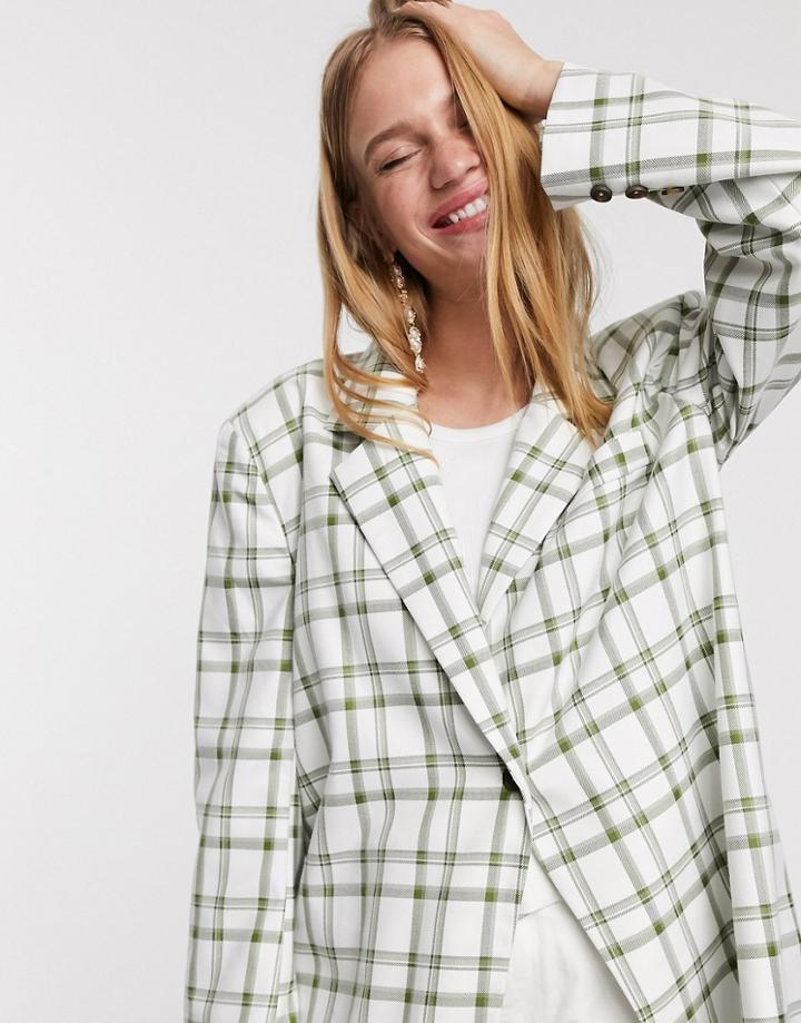 Ghospell Relaxed Dad Blazer In Check-white