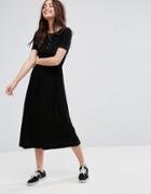 Asos Midi Smock Dress With Popper Details - Black