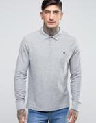 Original Penguin Winston Pique Polo Long Sleeve Slim Fit In Gray Marl