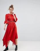 Moon River Embroidered Midi Dress - Red
