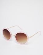 Asos Round Sunglasses With Metal Nose Bridge In Nude - Pink