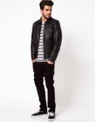 Nudie Leather Jacket Jonny Zip Thru Quilt Lining - Black