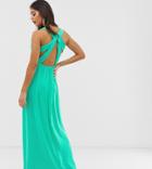 Tfnc Tall Pleated Maxi Dress With Back Detail In Green - Green