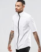 Asos White Shirt With Zip Through Funnel Neck And Half Sleeves - White