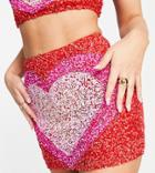 Lace & Beads Exclusive Heart Embellished Mini Skirt In Red And Pink - Part Of A Set