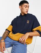 Asos Design Oversized Polo T-shirt In Navy & Mustard Waffle Color Block-multi